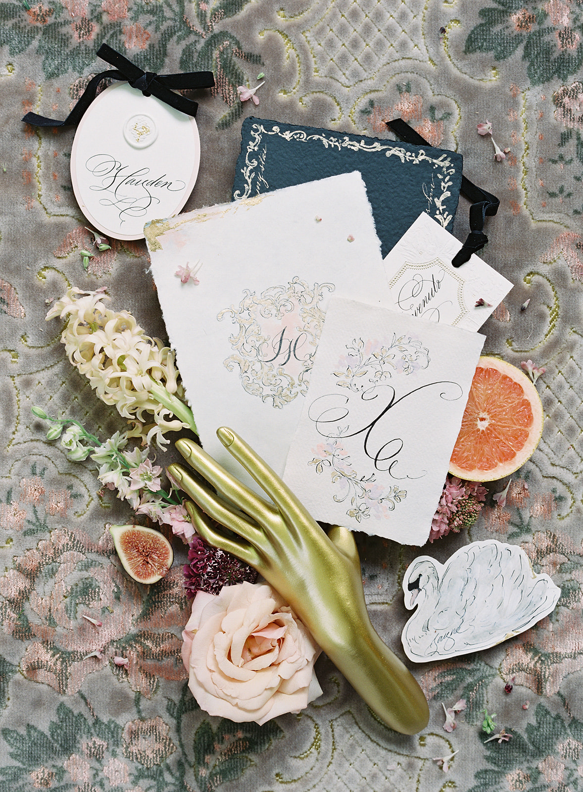 Wedding Sationery Flat Lay at Villa Sola Cabiati 