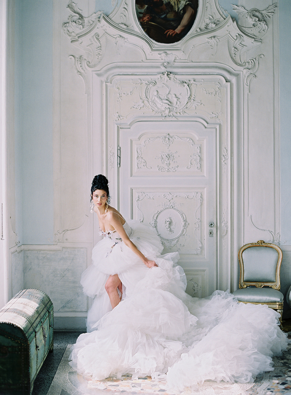 Tulle White Gown at Villa Sola Cabiati Wedding Editorial