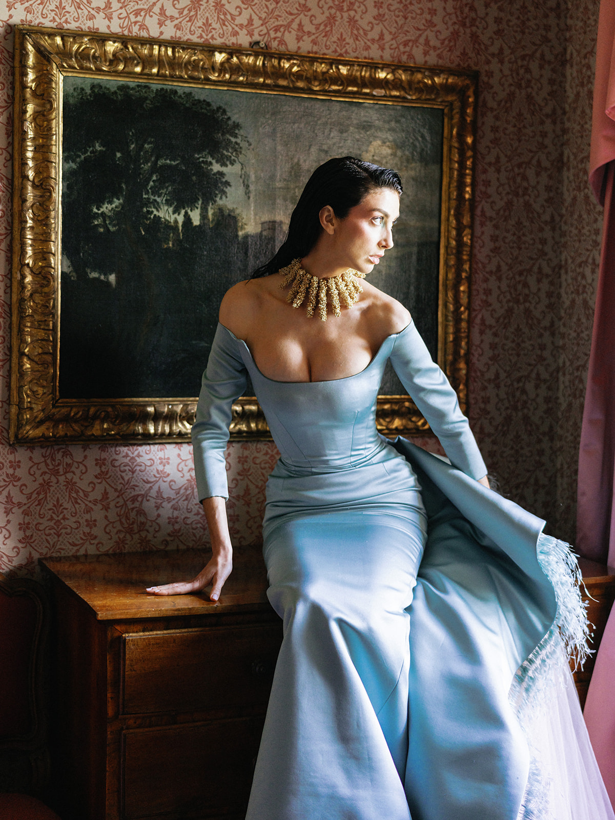 Silk Blue Gown by Rami Al Ali at Villa Sola Cabiati