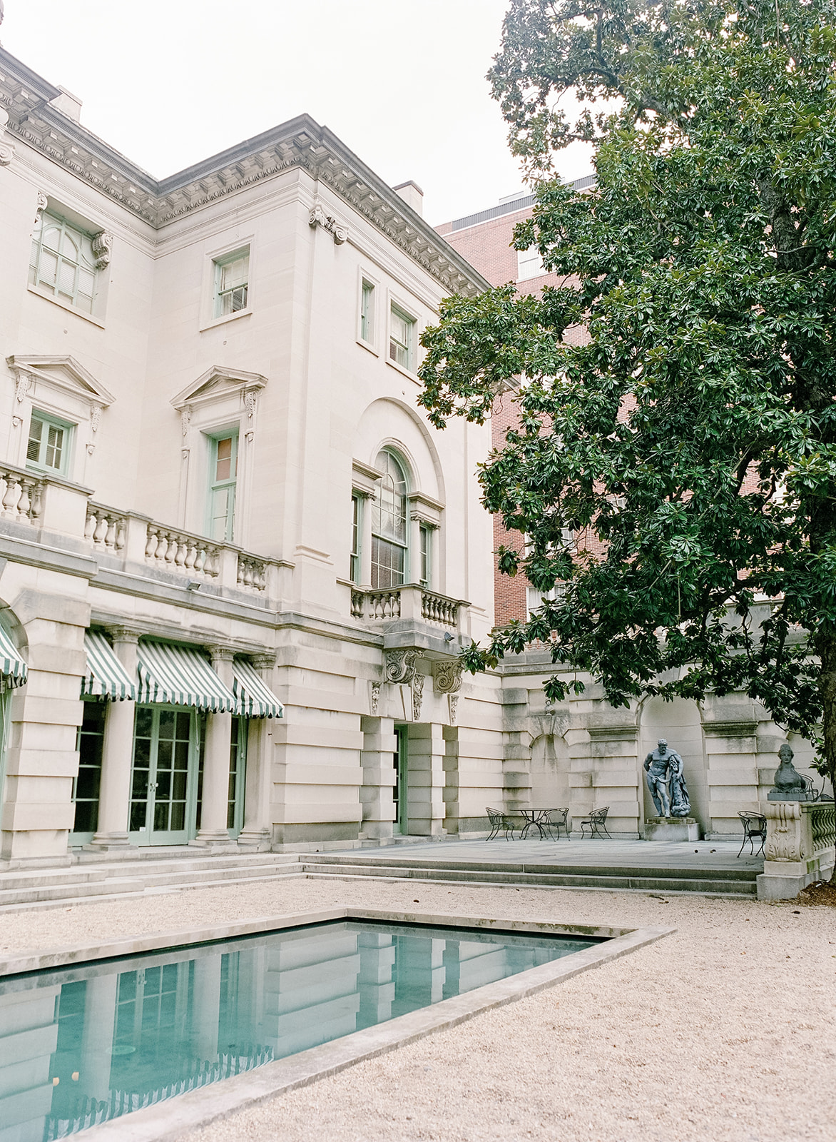 Outside Garden Pool Wedding Reception Area at The Larz Anderson House in Washington DC